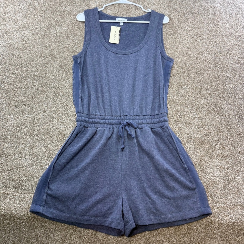 Evereve Tatum Romper Heather Blue Sleeveless Knit Jumpsuit Medium NEW Athleisure